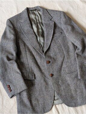 Harris Tweed VTG 70s 80s Men's Classic Gray Handwoven Scottish Wool Blazer M/L